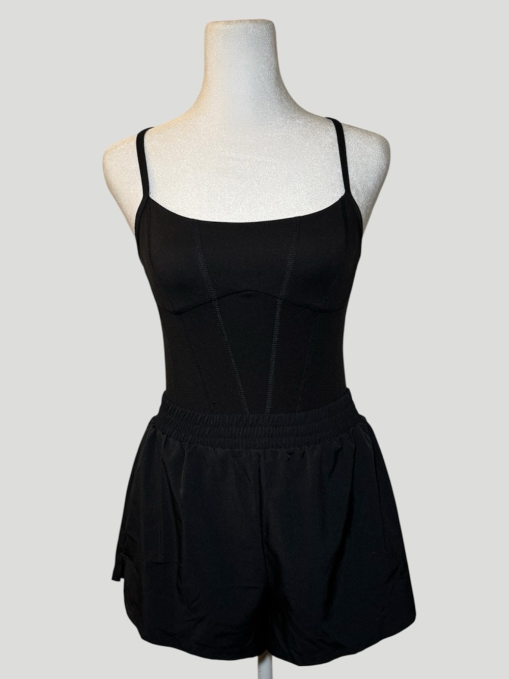 PINK Victoria's Secret Black Corset Style Active One Piece Romper